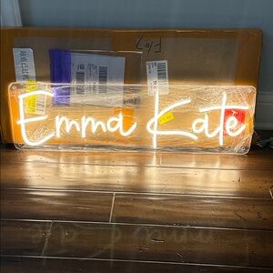 Custom Neon Sign in Orange and White 30x 9 never used everything in pic included